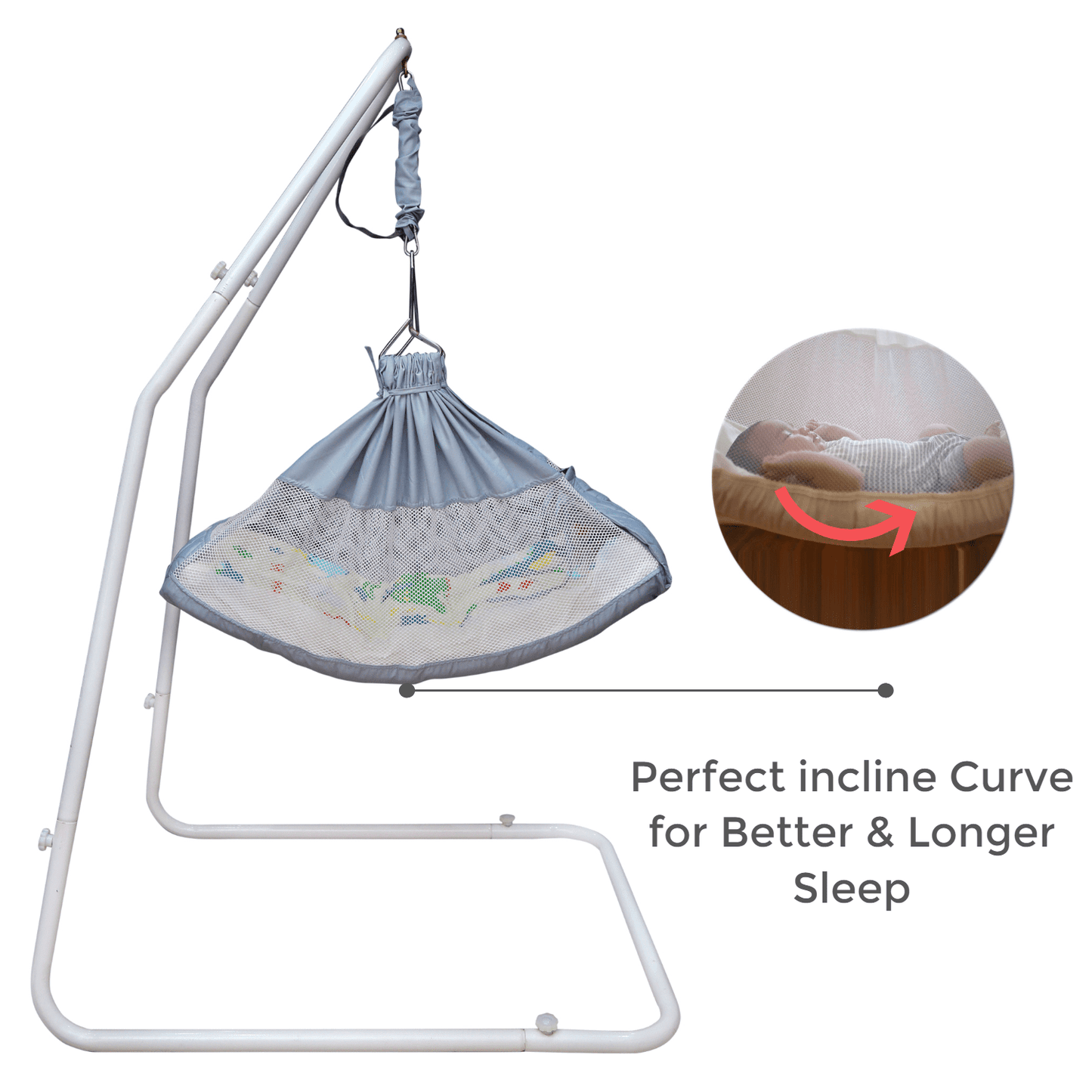 Kidzy King Baby Hammock-Grey with Stand, Spring Set and Mosquito Net | Premium Luxury Baby Cradle for 0-3 Year Baby | Best Gift for New Born