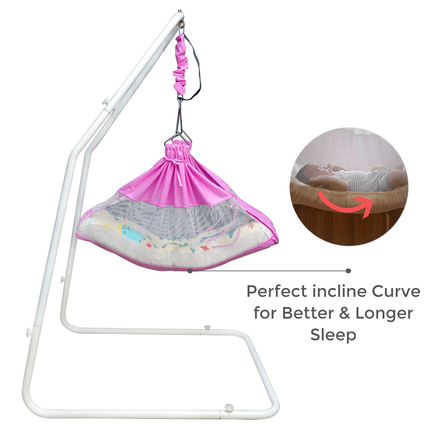Kidzy King Baby Hammock-Pink with Stand, Spring Set and Mosquito Net | Premium Luxury Baby Cradle for 0-3 Year Baby | Best Gift for New Born