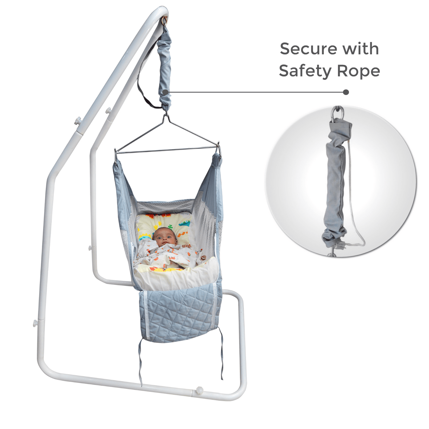 Kidzy King Baby Hammock-Grey with Stand, Spring Set and Mosquito Net | Premium Luxury Baby Cradle for 0-3 Year Baby | Best Gift for New Born