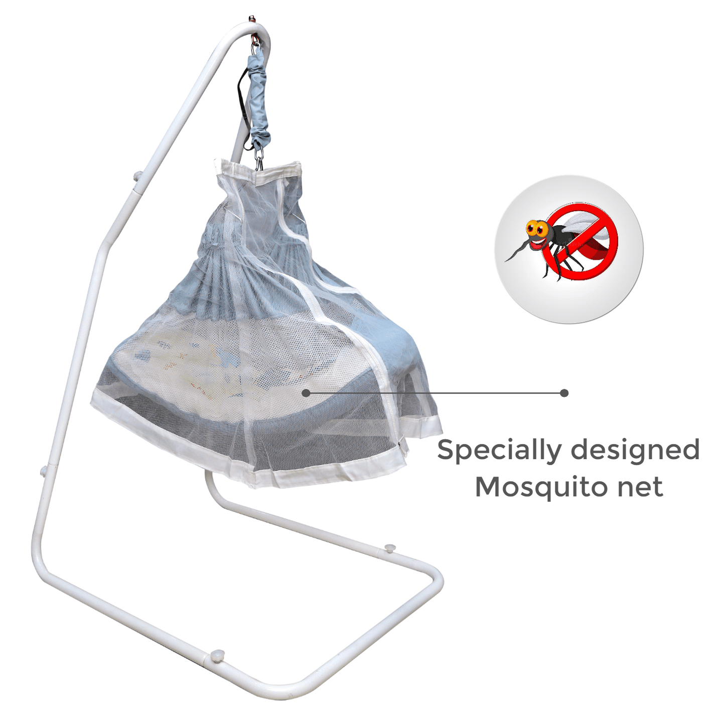 Kidzy King Baby Hammock-Grey with Stand, Spring Set and Mosquito Net | Premium Luxury Baby Cradle for 0-3 Year Baby | Best Gift for New Born