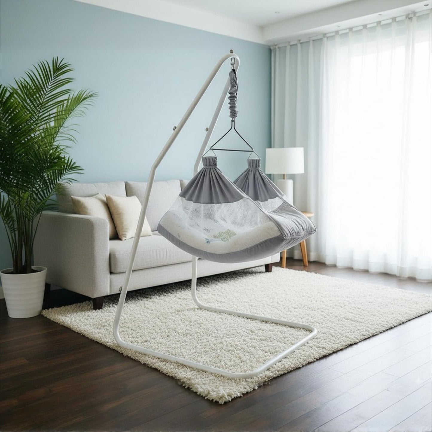 Kidzy King Baby Hammock-Grey with Stand, Spring Set and Mosquito Net | Premium Luxury Baby Cradle for 0-3 Year Baby | Best Gift for New Born