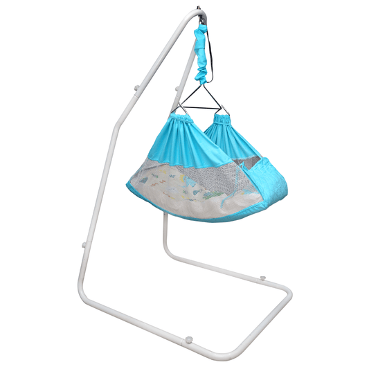 Kidzy King Baby Hammock-Sky Blue with Stand, Spring Set and Mosquito Net | Premium Luxury Baby Cradle for 0-3 Year Baby | Best Gift for New Born