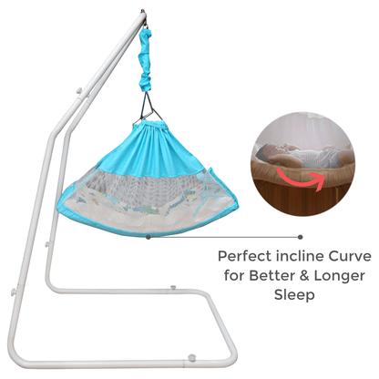 Kidzy King Baby Hammock-Sky Blue with Stand, Spring Set and Mosquito Net | Premium Luxury Baby Cradle for 0-3 Year Baby | Best Gift for New Born