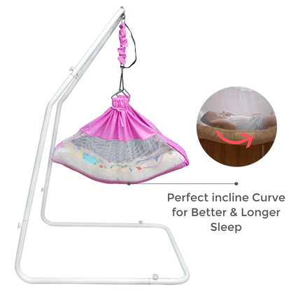 Kidzy King Baby Hammock-Pink with Stand, Spring Set and Mosquito Net | Premium Luxury Baby Cradle for 0-3 Year Baby | Best Gift for New Born