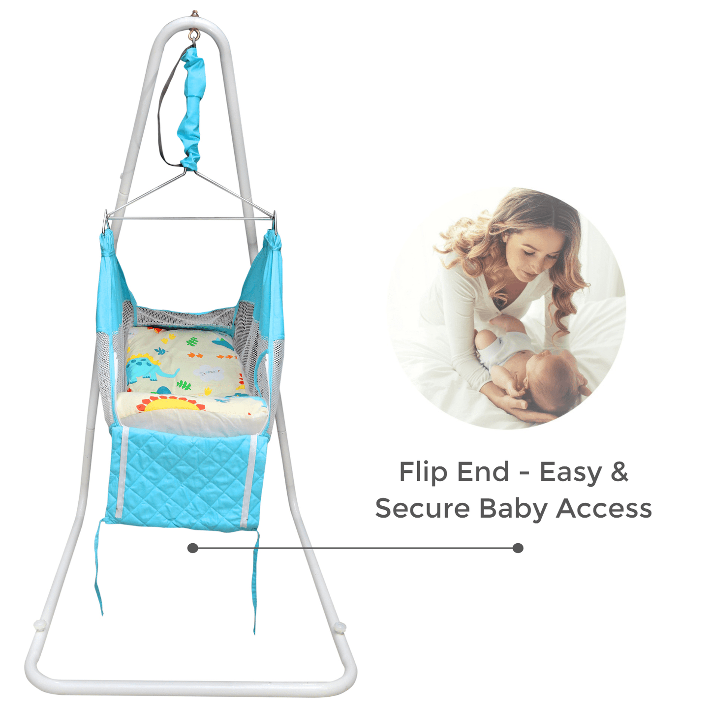 Kidzy King Baby Hammock-Sky Blue with Stand, Spring Set and Mosquito Net | Premium Luxury Baby Cradle for 0-3 Year Baby | Best Gift for New Born