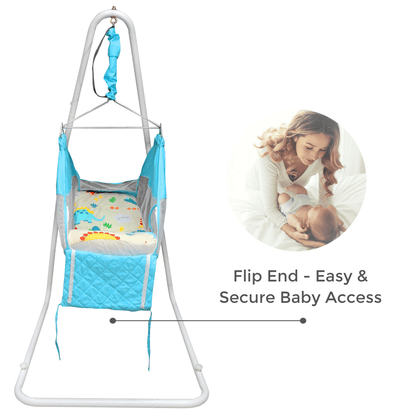 Kidzy King Baby Hammock-Sky Blue with Stand, Spring Set and Mosquito Net | Premium Luxury Baby Cradle for 0-3 Year Baby | Best Gift for New Born