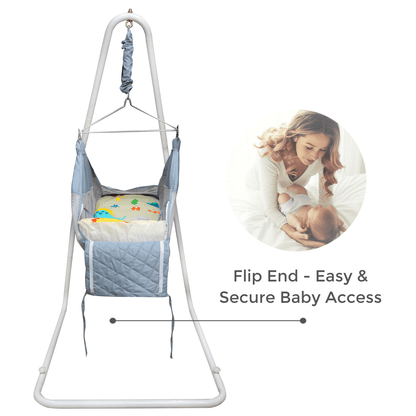 Kidzy King Baby Hammock-Grey with Stand, Spring Set and Mosquito Net | Premium Luxury Baby Cradle for 0-3 Year Baby | Best Gift for New Born