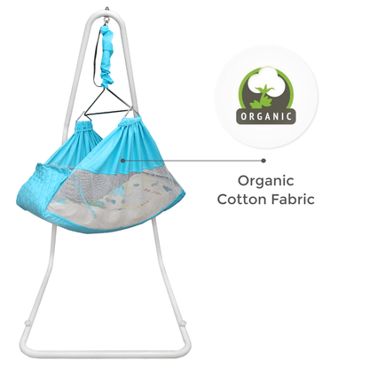 Kidzy King Baby Hammock-Sky Blue with Stand, Spring Set and Mosquito Net | Premium Luxury Baby Cradle for 0-3 Year Baby | Best Gift for New Born