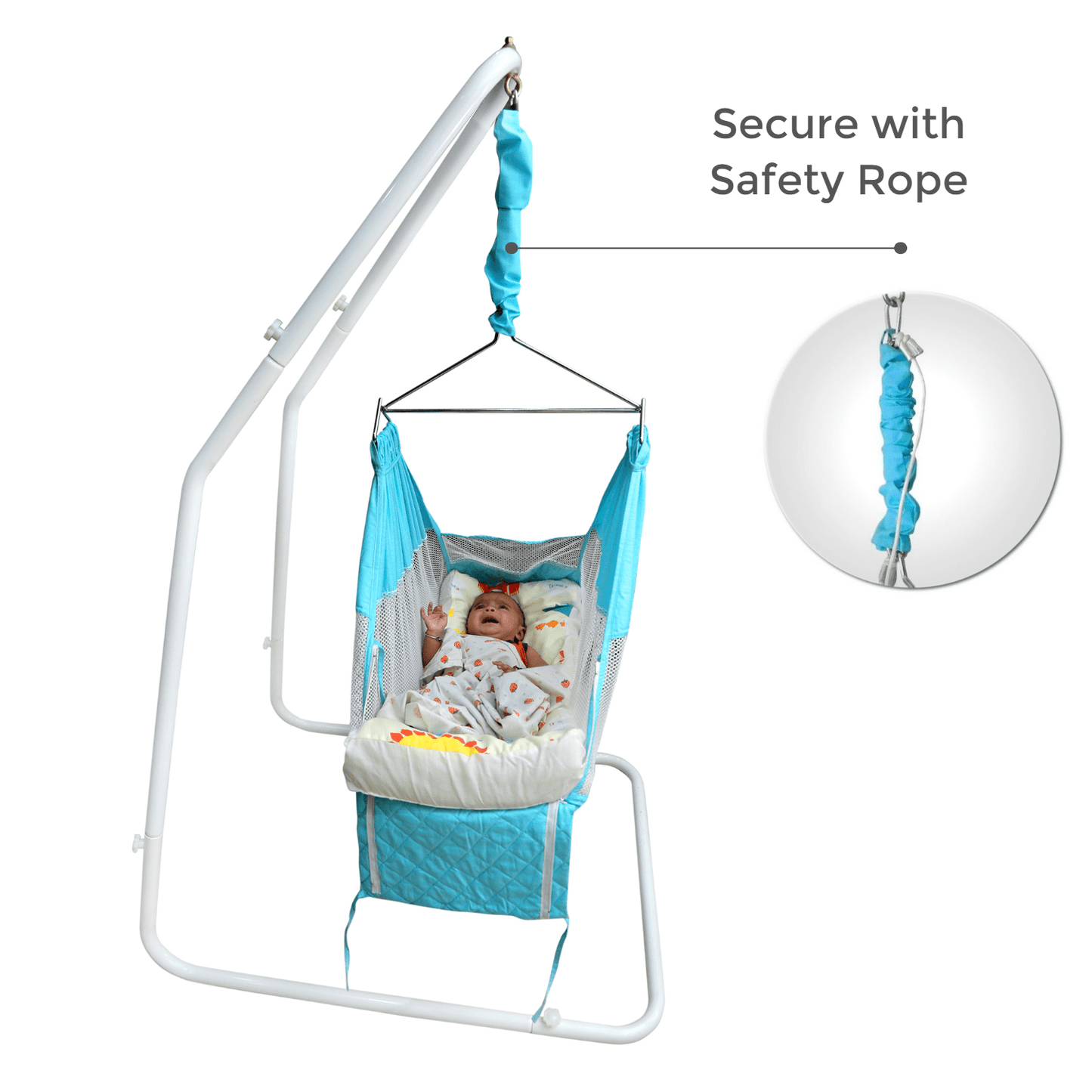 Kidzy King Baby Hammock-Sky Blue with Stand, Spring Set and Mosquito Net | Premium Luxury Baby Cradle for 0-3 Year Baby | Best Gift for New Born
