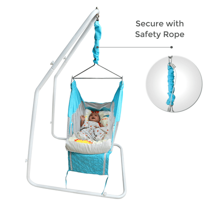 Kidzy King Baby Hammock-Sky Blue with Stand, Spring Set and Mosquito Net | Premium Luxury Baby Cradle for 0-3 Year Baby | Best Gift for New Born