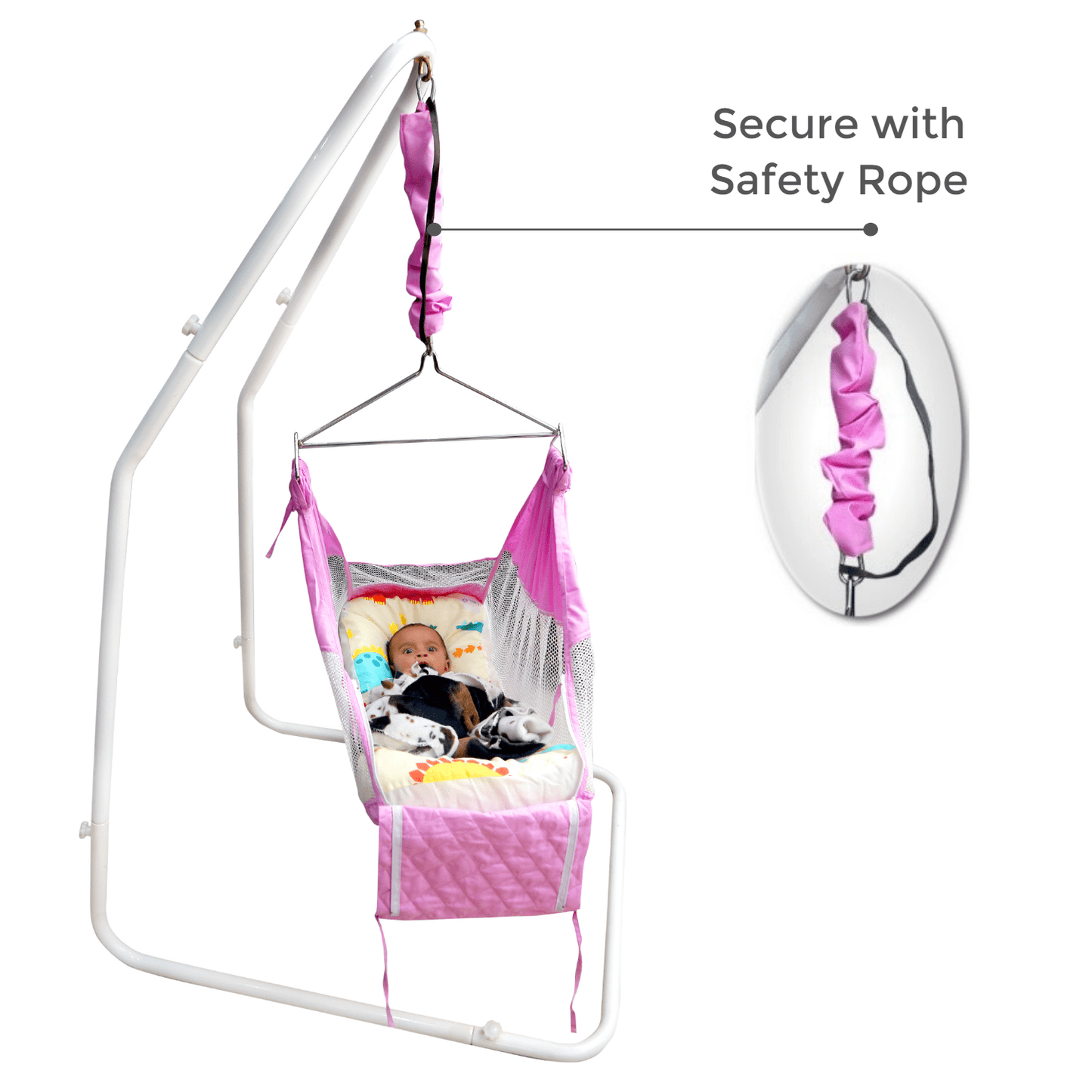 Kidzy King Baby Hammock-Pink with Stand, Spring Set and Mosquito Net | Premium Luxury Baby Cradle for 0-3 Year Baby | Best Gift for New Born