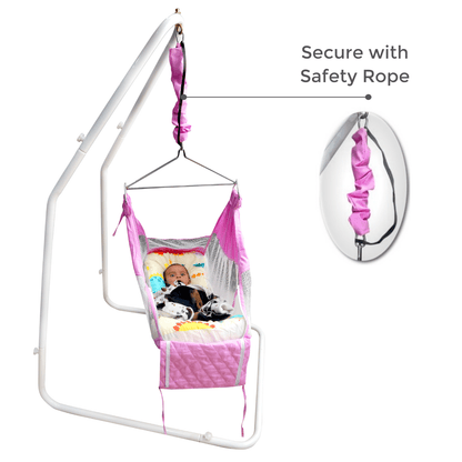 Kidzy King Baby Hammock-Pink with Stand, Spring Set and Mosquito Net | Premium Luxury Baby Cradle for 0-3 Year Baby | Best Gift for New Born