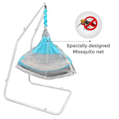 Kidzy King Baby Hammock-Sky Blue with Stand, Spring Set and Mosquito Net | Premium Luxury Baby Cradle for 0-3 Year Baby | Best Gift for New Born