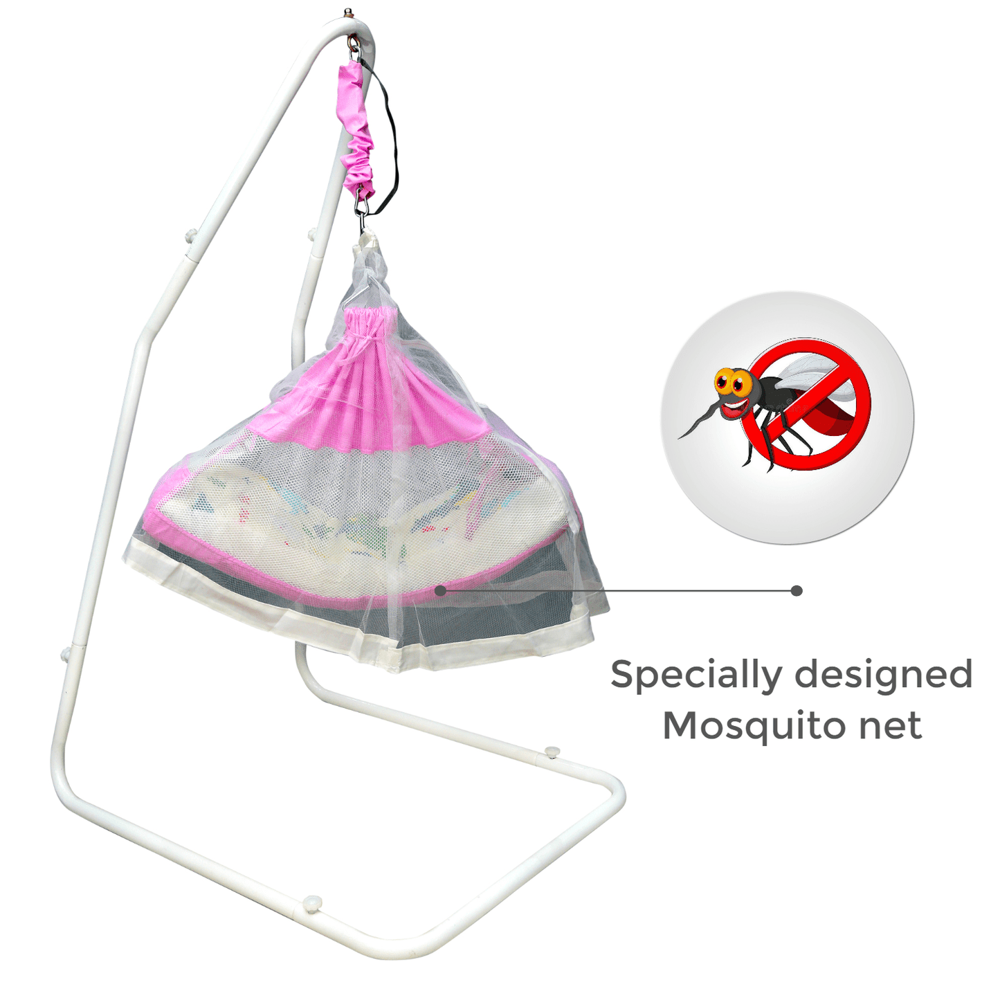 Kidzy King Baby Hammock-Pink with Stand, Spring Set and Mosquito Net | Premium Luxury Baby Cradle for 0-3 Year Baby | Best Gift for New Born