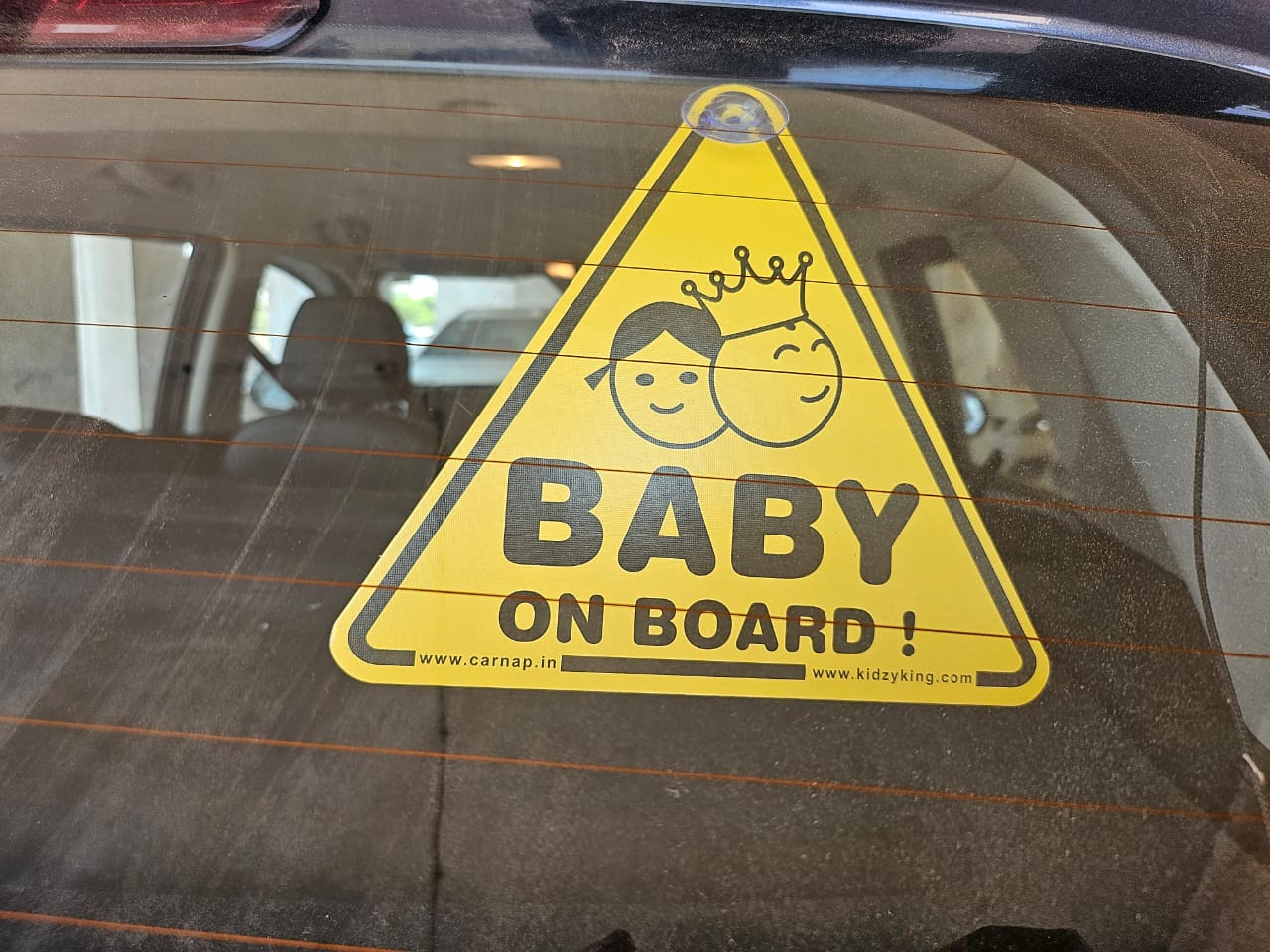 Baby On Board Sign with two suction cup | Back side Window Hanging Safety Sign for Rush Drivers