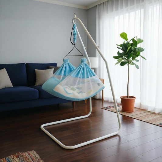 Kidzy King Baby Hammock-Sky Blue with Stand, Spring Set and Mosquito Net | Premium Luxury Baby Cradle for 0-3 Year Baby | Best Gift for New Born