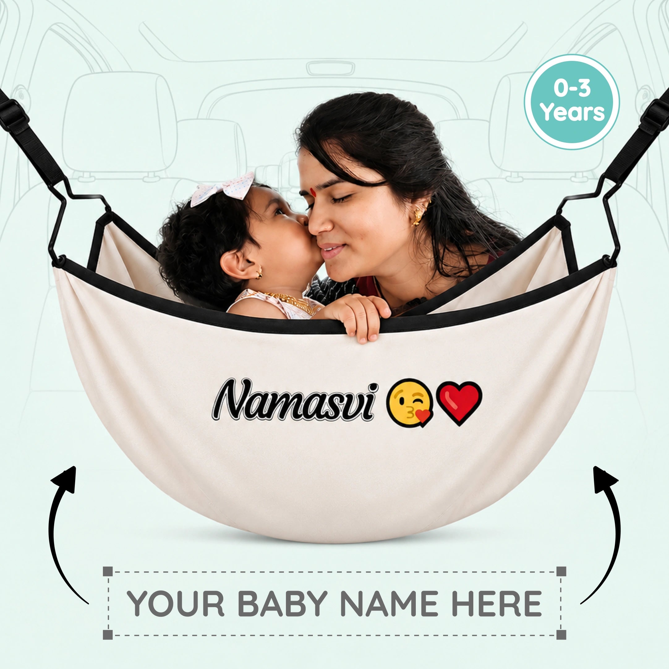 Personalized Baby Name CarNap | Portable Car Hammock Set with Adjustable Belt