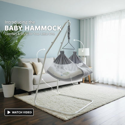 Kidzy King Baby Hammock-Grey with Stand, Spring Set and Mosquito Net | Premium Luxury Baby Cradle for 0-3 Year Baby | Best Gift for New Born